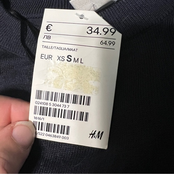 H&M Long Navy Blue Sweater Dress Length Slits New NWT Tie Belt Womens Size Small - Picture 5 of 9